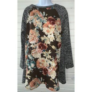 Eloges Sz MEDIUM Floral Print Raglan Sleeve Tunic Top Shirt Stretch EUC